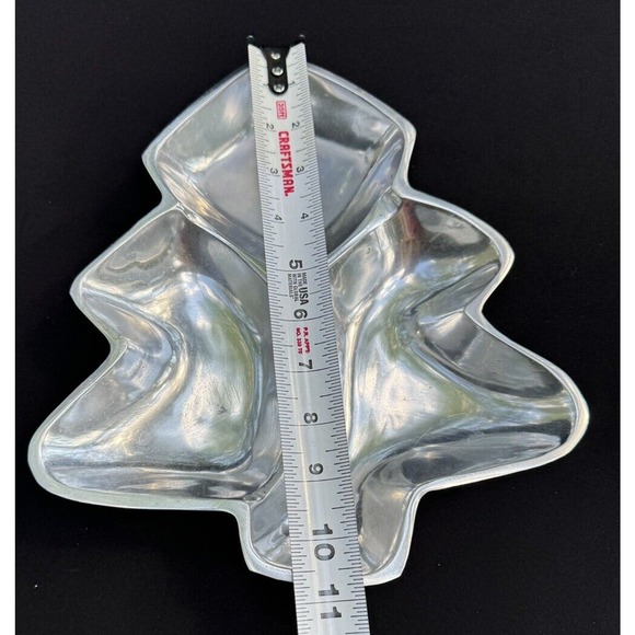 8" x 11" Polished Pewter Christmas Tree Compartment Serving Dish India IHI -S53 - Picture 3 of 8